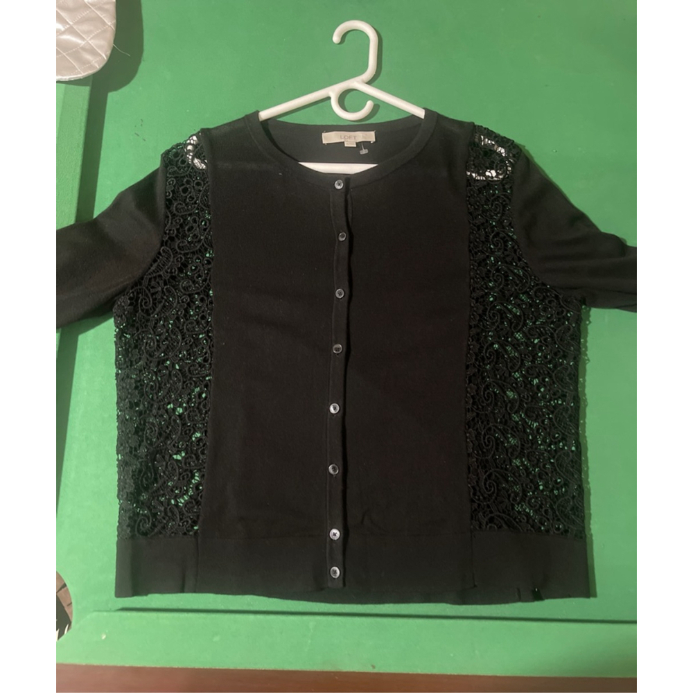 NWOT LOFT Black Button Up Long Sleeve Sweater Cardigan Women Size XL - Picture 11 of 11
